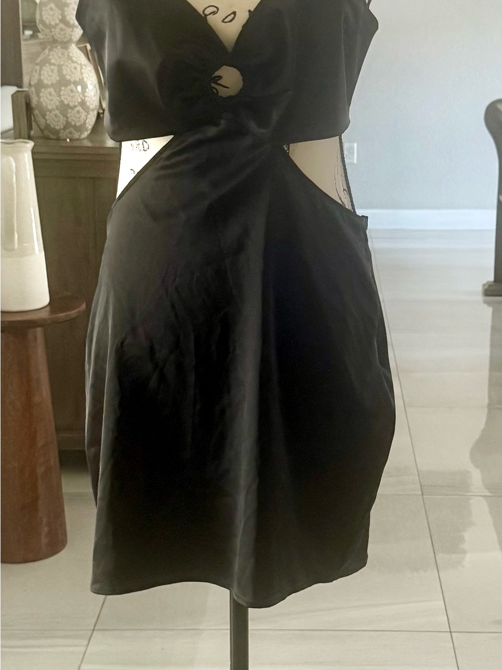 Zara Black Satin Cutout Mini Dress